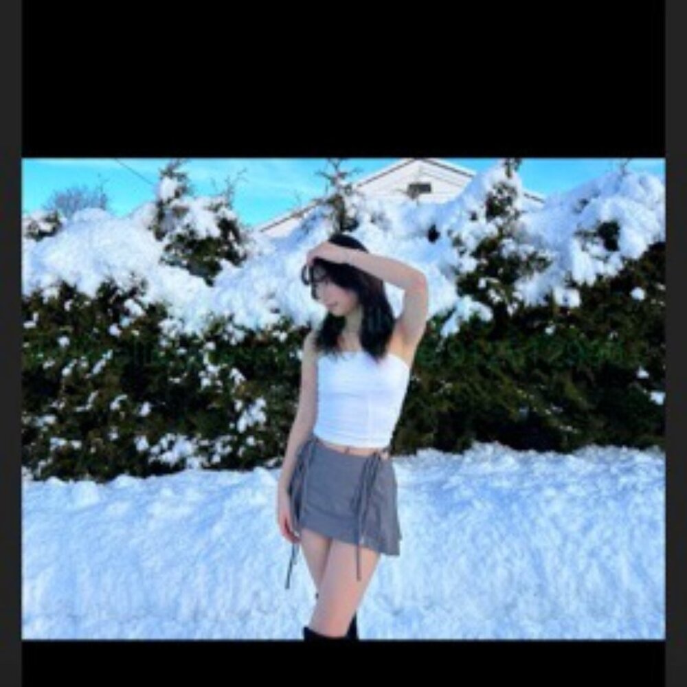 Micro Grey Pleated Skort with Waist Ties and Zipper Detail in Front - Size S